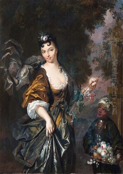 Elegante Dame Als Flora Mit Schwarzem Diener - view 1