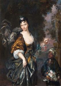 Elegante Dame Als Flora Mit Schwarzem Diener by Herman van der Myn