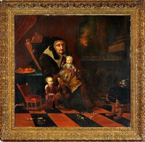 An Old Woman With Two Children In An Interior