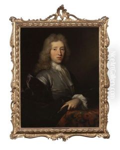 Portrait D'un Jeune Homme De Qualite, De Trois-quarts, Portant Un Manteau De Velours Violet Et Dont La Main Gauche Repose Sur Un Entablement Couvert D'un Lotto