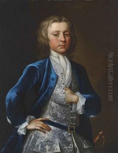 Portrait Of A Young Gentleman, Three-quarter-length, In A Blue Coat And Embroidered Waistcoat by Herman van der Myn
