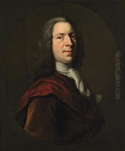 Portrait Of The Artist In White Stock And A Red Coat by Herman van der Myn