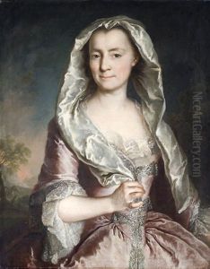 Ritratto Di Dama A Due Terzi Di Figura, In Abito Di Seta Rosa E Scialle Di Raso Bianco, En Plein Air