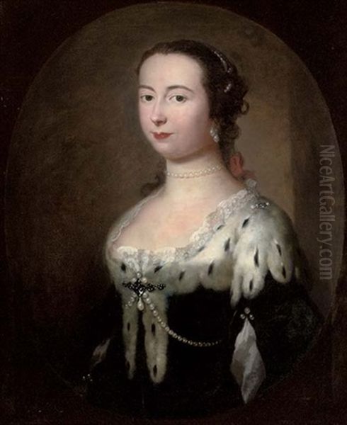 Portrait Of A Lady In An Ermine-trim Dress With Pearls - view 1