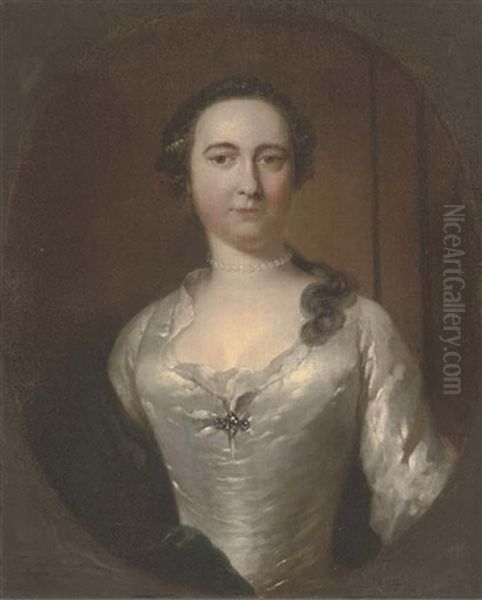 Portrait Of A Lady In A White Dress And Pearls - view 1