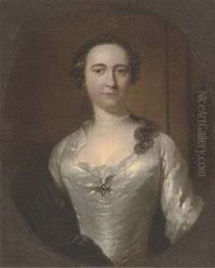 Portrait Of A Lady In A White Dress And Pearls by Herman van der Myn