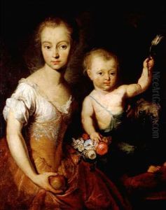 Madchen Mit Kleinem Bruder Und Hund by Herman van der Myn