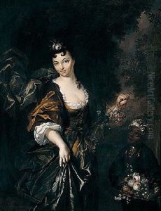 Portrait Of A Lady With A Page Holding A Branch Of Grapes Portrait Of A Lady With A Page Holding A Branch Of Grapes