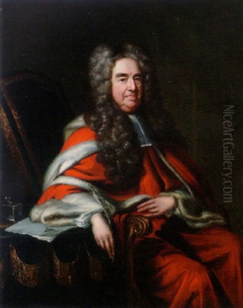 Portrait Of A Judge In Judicial Robes, Resting His Arm On A Table, A Quill Pen In His Right Hand - view 1