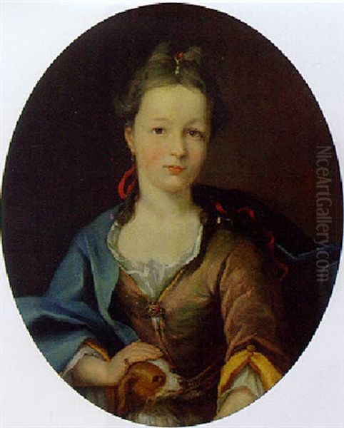 Portrait Of A Lady In A Gold Silk Dress And Blue Cloak, With A Spaniel On Her Lap - view 1