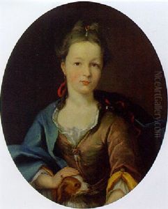 Portrait Of A Lady In A Gold Silk Dress And Blue Cloak, With A Spaniel On Her Lap