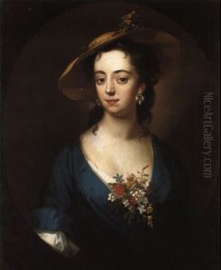 Portrait Of A Lady Wearing A Straw Hat And Flowers by Herman van der Myn