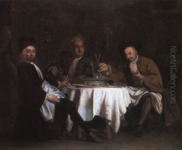 Three Gentleman Seated At A Table About About To Commence A Meal - view 1