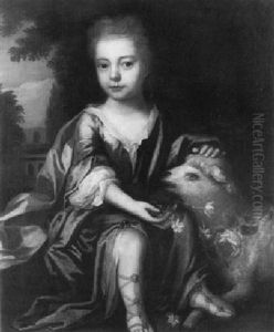 Portrait Of A Girl In A Blue Dress, A Lamb At Her Side by Herman van der Myn