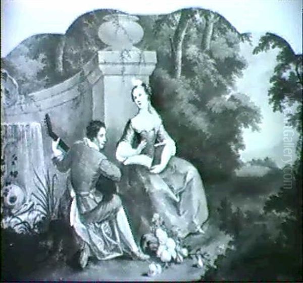 An Overdoor Depicting A Luteplayer Accompanying A Young Girl In Song, In A Parkland Setting - view 1