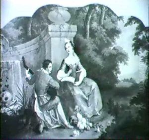 An Overdoor Depicting A Luteplayer Accompanying A Young Girl In Song, In A Parkland Setting by Herman van der Myn