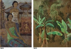 (i) Two Balinese Ladies (ii) Jungle Village Scene by Czeslaw Mystkowski
