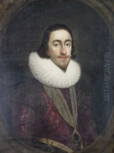 Portrait Of Charles I, Half-length, Wearing The Badge Of The Order Of The Garter, Within A Painted Oval