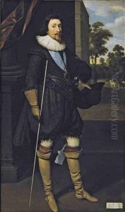 Portrait Of James Hamilton, 2nd Marquis Of Hamilton, K.g., In Black, Holding His Hat And The White Staff Of The Lord Steward Of The Household, Wearing The...