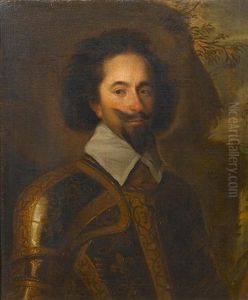 Portrait Of A Bearded Man, Half-length, Wearing Armour In A Landscape