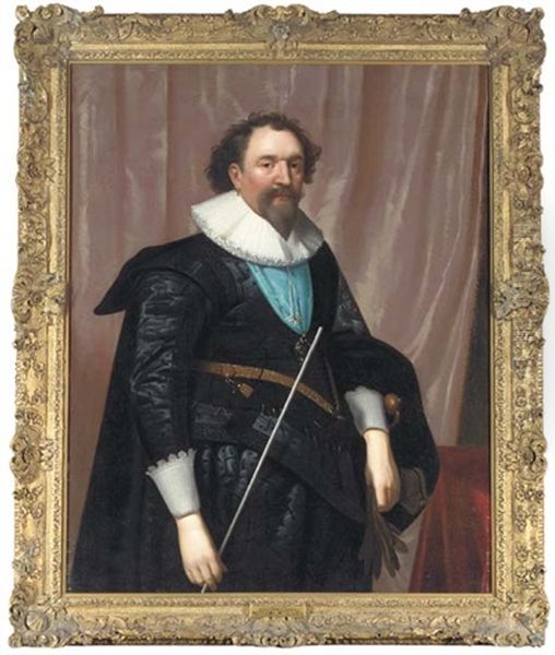 Portrait Of William, 3rd Earl Of Pembroke, Lord Chamberlain To King Charles I And Chancellor Of Oxford University, In A Black Doublet And Hose And A White Ruff, Holding A Wand Of Office - view 1
