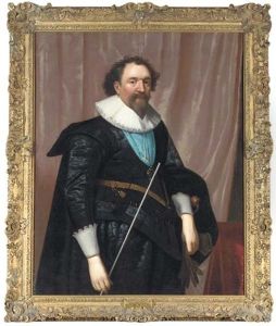 Portrait Of William, 3rd Earl Of Pembroke, Lord Chamberlain To King Charles I And Chancellor Of Oxford University, In A Black Doublet And Hose And A White Ruff, Holding A Wand Of Office thumbnail