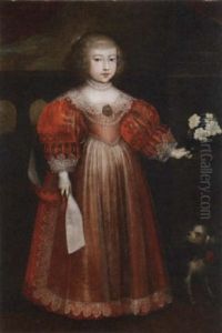 Portrait Of A Girl In A Red Dress And Accompanied By A Dog Portrait Of A Girl In A Red Dress And Accompanied By A Dog