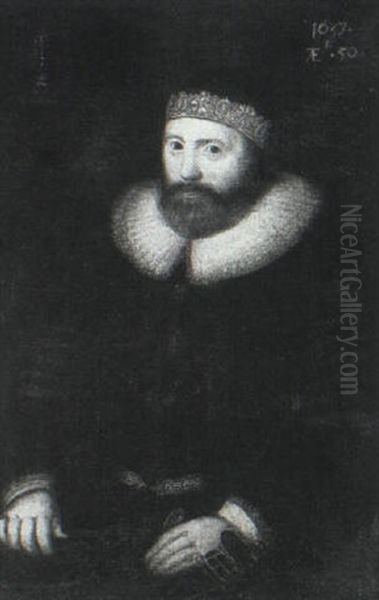 Portrait Of A Gentleman, Wearing A Ruff Collar, Seated Half Length - view 1