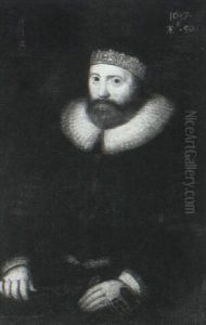 Portrait Of A Gentleman, Wearing A Ruff Collar, Seated Half Length by Daniel Mytens the Elder