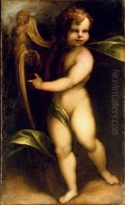 A Standing Putto Playing A Lyre