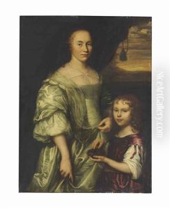 Portrait Of A Lady With A Boy Holding A Bird's Nest Portrait Of A Lady With A Boy Holding A Bird's Nest