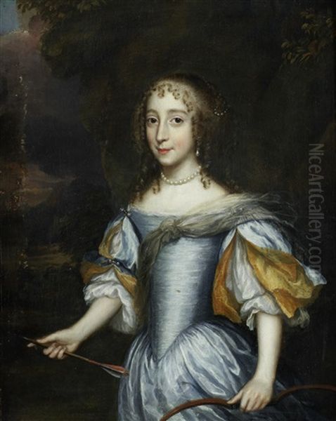 Portrait Of A Young Girl As Diana Standing Before An Open Landscape - view 1