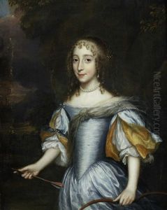 Portrait Of A Young Girl As Diana Standing Before An Open Landscape