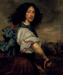 Portrait Of Frederick, Landgraf Of Hessen-eschwege As A Roman Soldier, A Cavalry Engagement Beyond by Jan Mytens