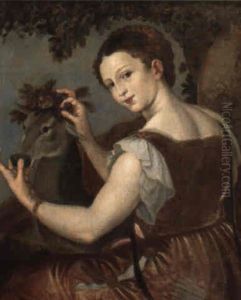 Portrait Of A Girl As Diana With A Fawn