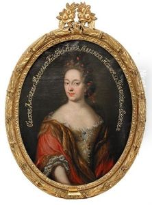Portratt Av Anna Margareta Holmer Gift Med Konteramiralen Friherre Johan Jakob Bogeman Kladd I Brokadklanning Med Rod Drapering by Martin Ii Mytens