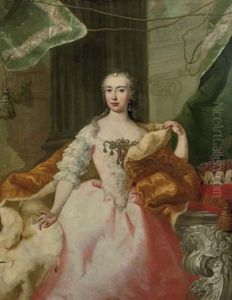 Portrait Of Maria Theresia Von Habsburg In A Pink Dress With A Lace Bodice And Sleeves And An Ermine Robe Portrait Of Maria Theresia Von Habsburg In A Pink Dress With A Lace Bodice And Sleeves And An Ermine Robe
