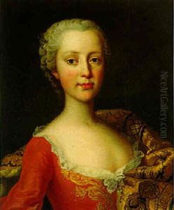 Portrait Of A Lady In Red Dress With Brocade Shawl by Martin Ii Mytens