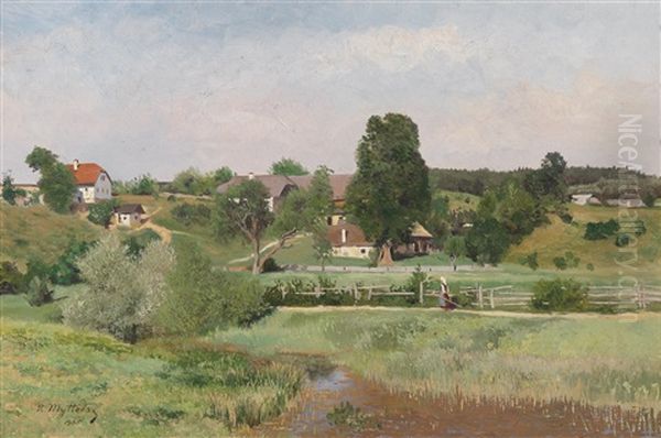 Grose Landschaft Mit Gehoft Und Figurlicher Staffage - view 1