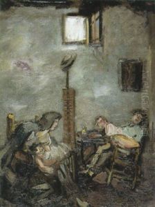 Maler Im Atelier Malt Mutter Und Kind by Franz Naager
