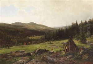 Kohlerfamilie Vor Weiter Hugellandschaft by Wilhelm Julius August Nabert