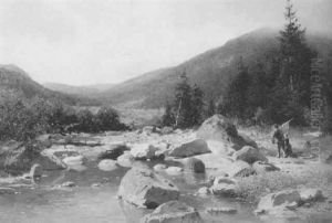 Gebirgslandschaft Mit Bachlauf, An Dessen Ufer Sich Felsgeroll Aufgestaut Hat by Wilhelm Julius August Nabert