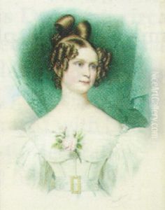 A Lady Wearing A White Dress With A Rose At Her Corsage Before Drapery And Sky Background