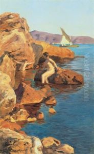 Piheno Akt A Tengerparton, Dalmacia - Reclining Nude At The Seaside, Dalmacia by Robert Nadler