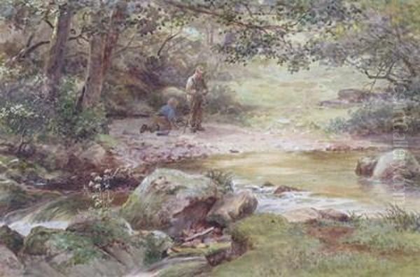 Boys Fishing By A Stream - view 1