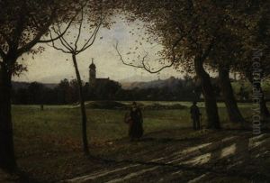 Herbstliche Baumallee Vor Dem Dorf