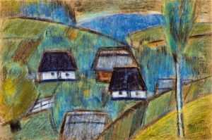 Transsylvanian Landscape (hill-side With Houses) by Istvan Nagy
