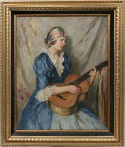 Young Woman With Guitar by Vilmos Nagy
