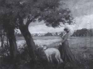 Dame Mit Windhund In Landschaft