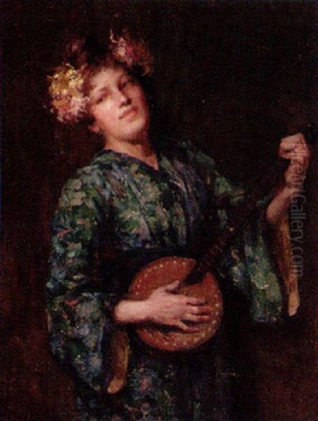 Young Lady In A Geen Kimono - view 1